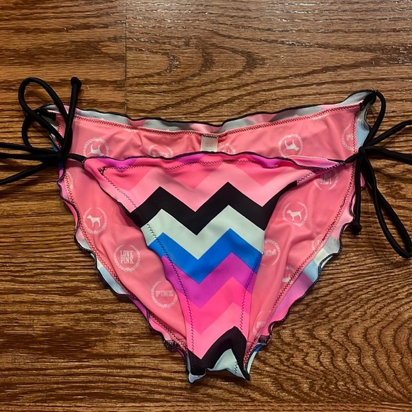 PINK VICTORIA SECRET Aztec Neon color string bikini BOTTOM size Med - Picture 1 of 8